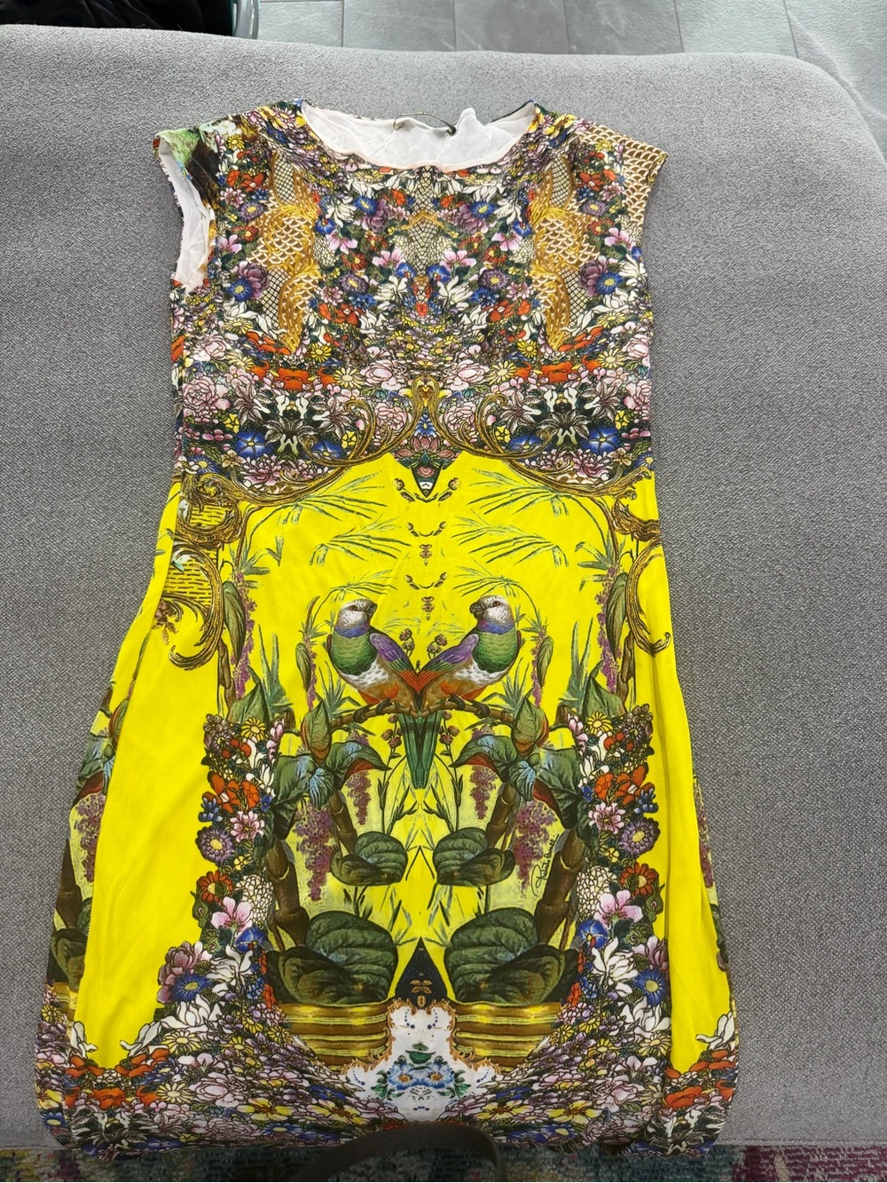 Roberto Cavalli Multicolor dress Floral & Geometric parrot Print